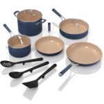 Ninja Ceramic Cookware Set, Extended Life 11-Piece Kitchen Cookware Sets with Comfort Grip, Nonstick Fry Pans, Pots, PTFE Free, Oven & Dishwasher Safe, Stovetop Compatible, Navy Blue, CW49011