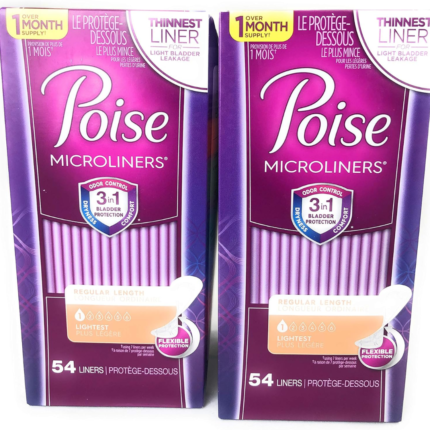Poise Microliners, incontinence panty liners, lightest absorbency, regular, 54 Count, PACK OF 2