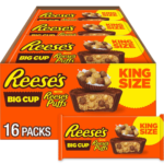 REESE'S Big Cup with Puffs Cereal Milk Chocolate King Size Peanut Butter Cups, Candy Packs, 2.4 oz (16 Count)