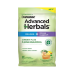 From the Makers of Dramamine, Advanced Herbals Ginger & Ashwagandha Lozenges, for Nausea Relief & Stress Support, Tropical Fruit and Ginger Flavor, 20 Count