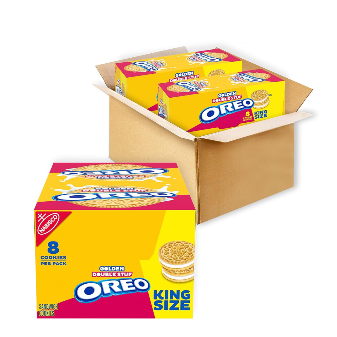 1 OREO Double Stuf Golden Sandwich Cookies, King Size, 20 Snack Packs (2 Boxes, 8 Cookies Per Pack) - Image 1