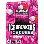 ICE BREAKERS Ice Cubes Raspberry Sorbet Flavored Sugar Free Chewing Gum Bottles, 3.24 oz (6 Count, 40 Pieces)