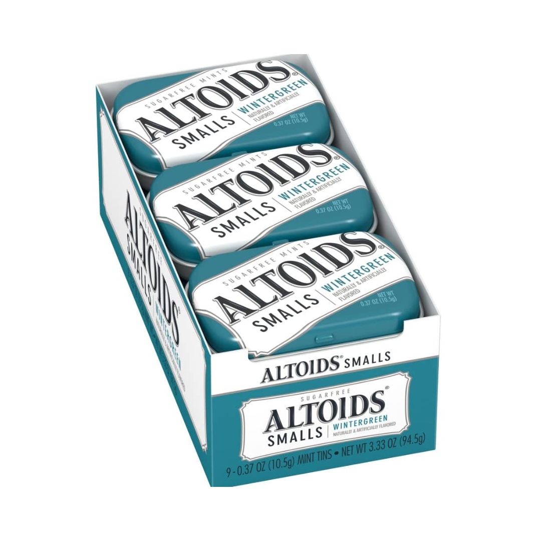 1 ALTOIDS SMALLS SUGAR FREE WINTERGREEN MINTS, 10.49g TINS (PACK OF 9) - Image 1