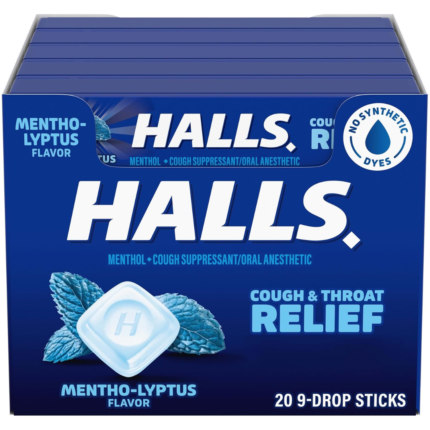 HALLS Relief Mentho-Lyptus Cough Drops, 20 Packs of 9 Drops (180 Total Drops)