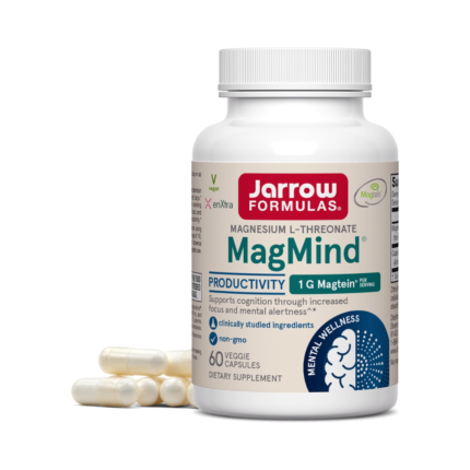 Jarrow Formulas Magnesium L-Threonate, MagMind Productivity, High Absorption Magnesium, Brain Supplements for Memory and Focus, 60 Veggie Capsules, Up to a 30 Day Supply