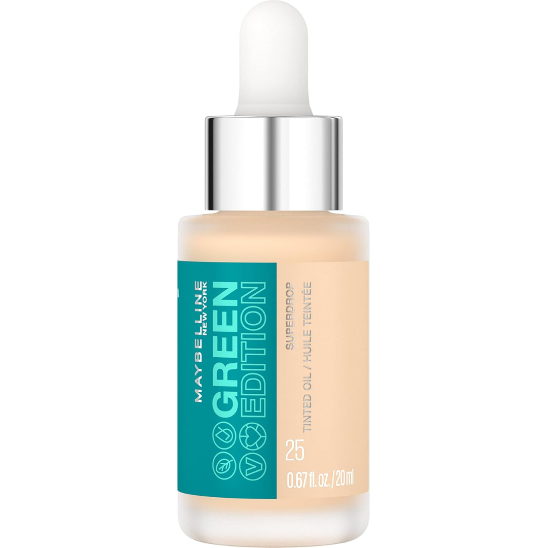 1 Maybelline Green Edition Superdrop Tinted Oil Base Makeup, Adjustable Natural Coverage Foundation Formulated With Jojoba & Marula Oil, 25, 1 Count - Image 1