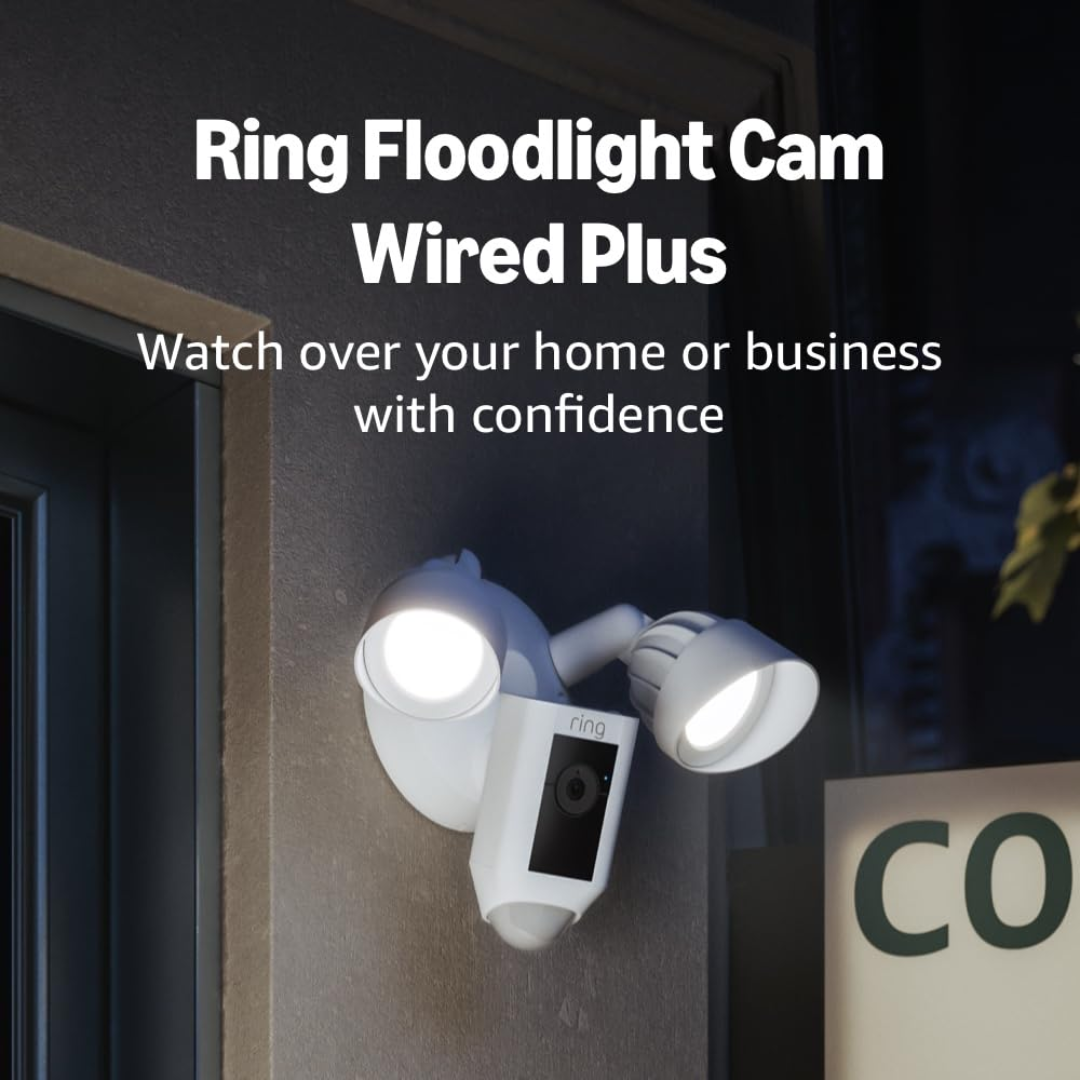 1 Ring Floodlight Cam Wired Plus (newest model), Outdoor home or business security with motion-activated 1080p HD video and floodlights, 2-pack, White - Image 1