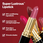 REVLON Super Lustrous Lipstick Gift Set, 5-Piece, Creamy Formula, Moisturized Feel, 755 Bare It All, 477 Black Cherry, 535 Rum Raisin, 805 Candied Rose, 810 Uncut Ruby - Image 3
