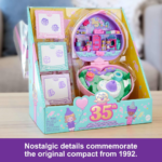 Polly Pocket Dolls & Playset, Collector Heritage Compact, 35th Birthday Partytime Stamper with 2 Micro Dolls, 3 Party Stamps & 12 Stationary Cards - Image 3