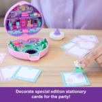 Polly Pocket Dolls & Playset, Collector Heritage Compact, 35th Birthday Partytime Stamper with 2 Micro Dolls, 3 Party Stamps & 12 Stationary Cards - Image 5